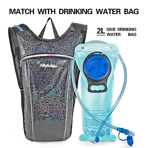 RillyRellow Hydration Backpack with 2L Water Bladder, Black - English Letters-2