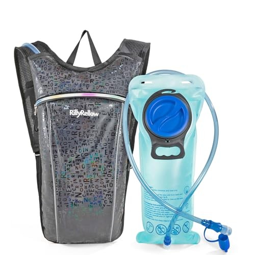 RillyRellow Hydration Backpack with 2L Water Bladder, Black - English Letters