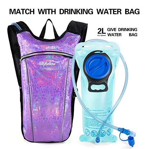 RillyRellow Hydration Backpack with 2L Water Bladder, Purple - English Letters-2
