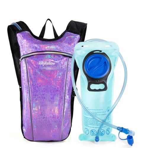 RillyRellow Hydration Backpack with 2L Water Bladder, Purple - English Letters