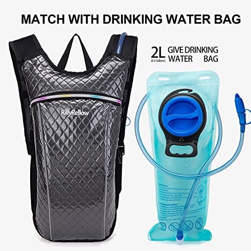 RillyRellow Hydration Backpack with 2L Water Bladder, Rhombus - Black-2
