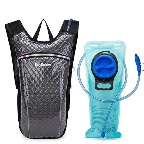 RillyRellow Hydration Backpack with 2L Water Bladder, Rhombus - Black