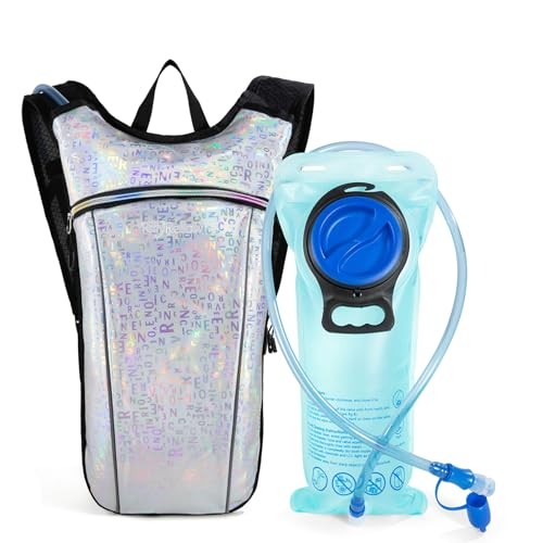 RillyRellow Hydration Backpack with 2L Water Bladder, Silver - English Letters