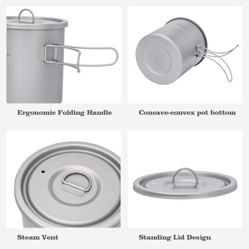 iBasingo 1400ml Titanium Pot with Folding Handle and Lid-2