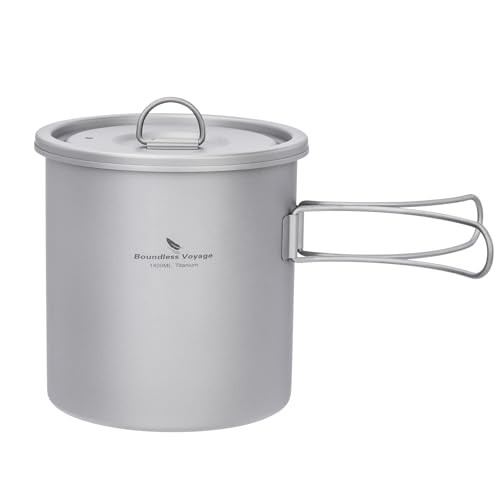 iBasingo 1400ml Titanium Pot with Folding Handle and Lid