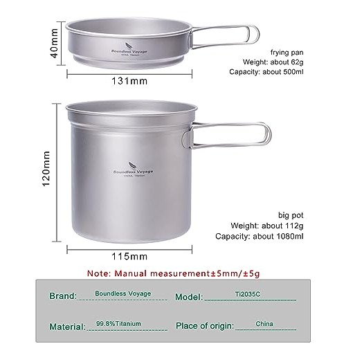 iBasingo 500ml + 1080ml Titanium Pot and Pan Set, Ti2035C-1