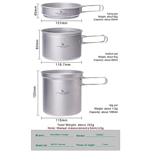 iBasingo Titanium Pot and Pan Set, 500ml + 900ml + 1080ml, Ti2036C-1