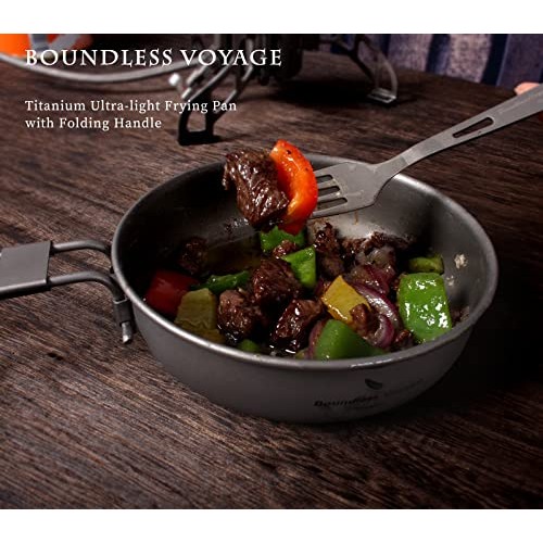 iBasingo Titanium Camping Frying Pan, 5-inch, with Folding Handle and Drawstring Bag-3