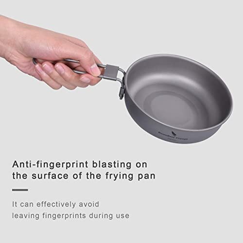 iBasingo Titanium Camping Frying Pan, 5-inch, with Folding Handle and Drawstring Bag-4