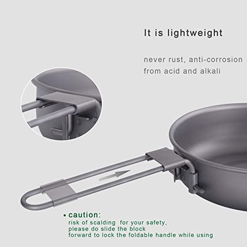 iBasingo Titanium Camping Frying Pan, 5-inch, with Folding Handle and Drawstring Bag-5