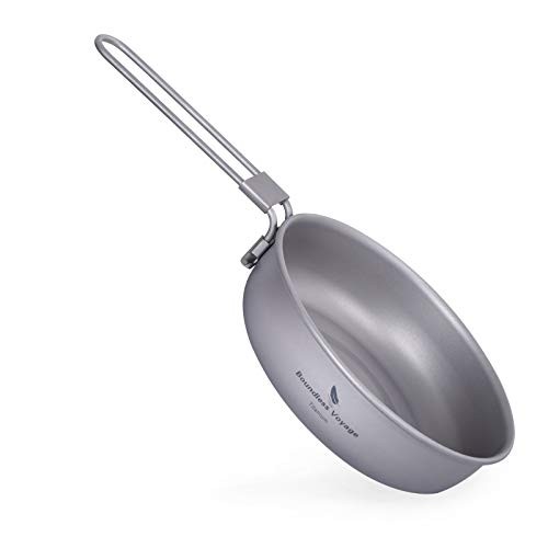 iBasingo Titanium Camping Frying Pan, 5-inch, with Folding Handle and Drawstring Bag