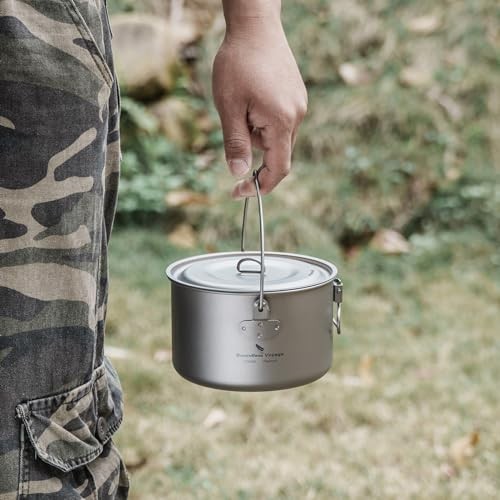 iBasingo Titanium Camping Pot 1.3L Hanging Cookware with Lid, Ti2043C-5