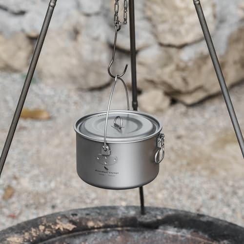 iBasingo Titanium Camping Pot 1.3L Hanging Cookware with Lid, Ti2043C-6