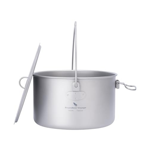 iBasingo Titanium Camping Pot 1.95L Hanging Cookware with Lid