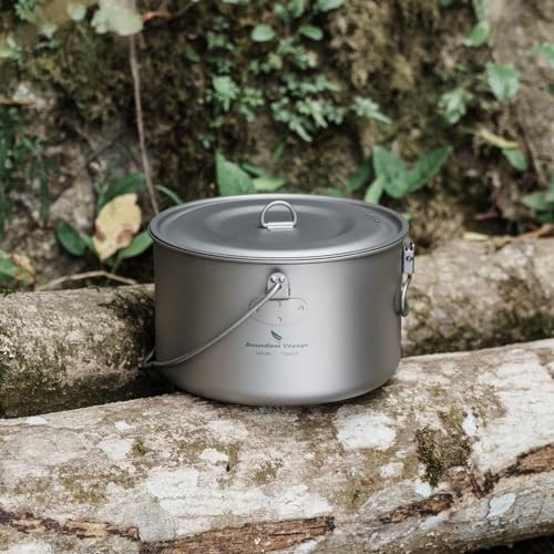 iBasingo Titanium Camping Pot 1.95L Hanging Cookware with Lid-7