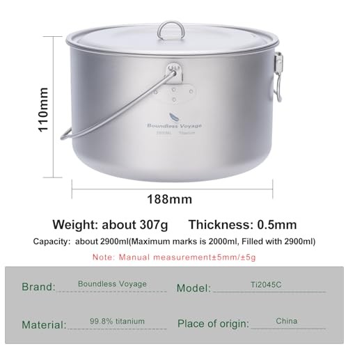 iBasingo Titanium Camping Pot 2.9L Hanging Cookware with Lid-1
