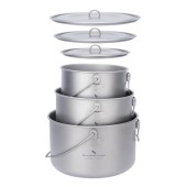 iBasingo Titanium Camping Pot Set 1.3L, 1.95L and 2.9L with Lid