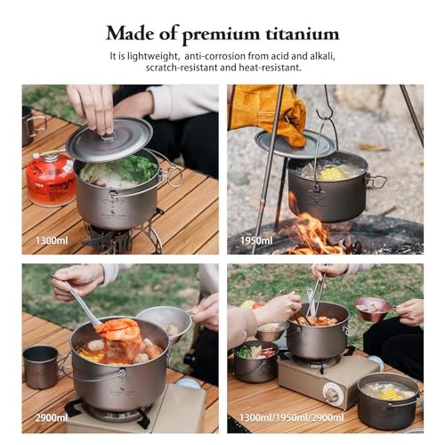 iBasingo Titanium Camping Pot Set 1.3L, 1.95L and 2.9L with Lid-3