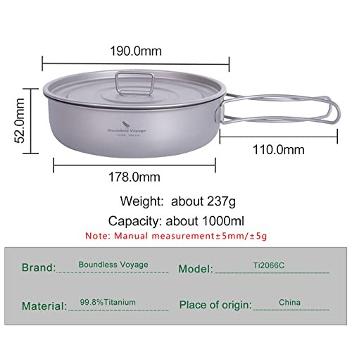 iBasingo Titanium Camping Frying Pan 19cm 1000ml with Lid, Ceramic Non-Stick, Folding Handle-1