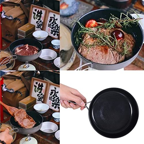 iBasingo Titanium Camping Frying Pan 19cm 1000ml with Lid, Ceramic Non-Stick, Folding Handle-2