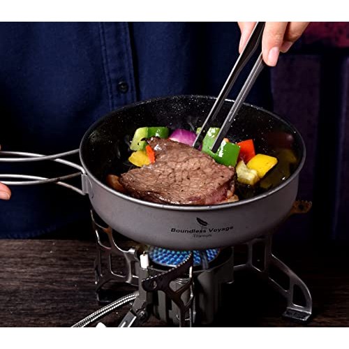 iBasingo Titanium Camping Frying Pan 19cm 1000ml with Lid, Ceramic Non-Stick, Folding Handle-4