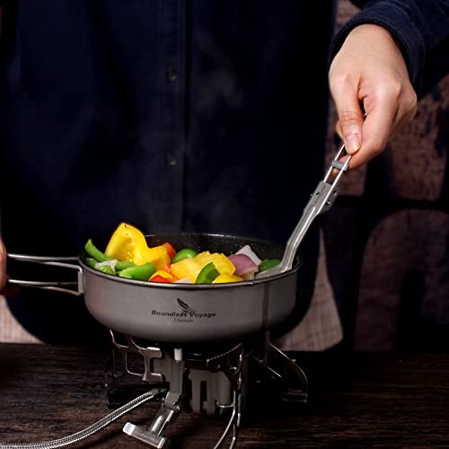 iBasingo Titanium Camping Frying Pan 19cm 1000ml with Lid, Ceramic Non-Stick, Folding Handle-5