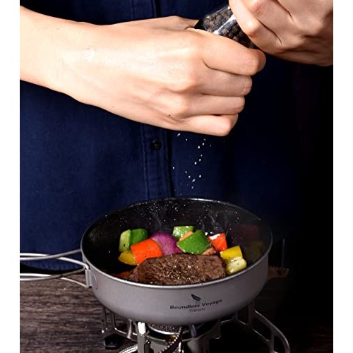 iBasingo Titanium Non-Stick Camping Frying Pan 15cm 700ml, 85g, Folding Handle, Ti2062C-5