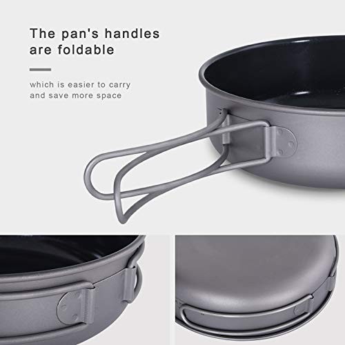 iBasingo Titanium Non-Stick Camping Frying Pan 15cm 700ml, 85g, Folding Handle, Ti2062C-6