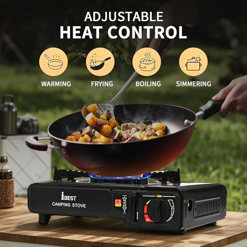 iBest UK Portable Camping Gas Stove with Carry Case, Single Black-2