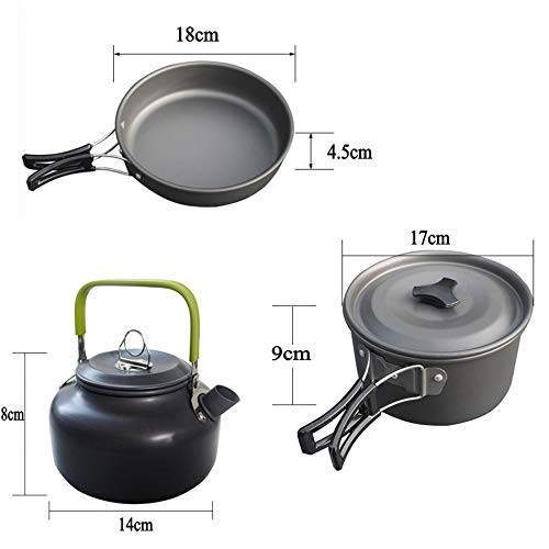 JZK Camp Cookware Set for 2-3 People with Pan, Pot and Teapot-1