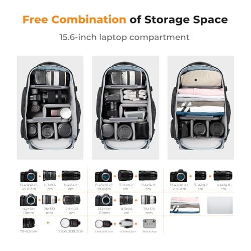 K&F CONCEPT 25L Camera Backpack with Rain Cover and 15.6-inch Laptop Compartment, Black Grey-1