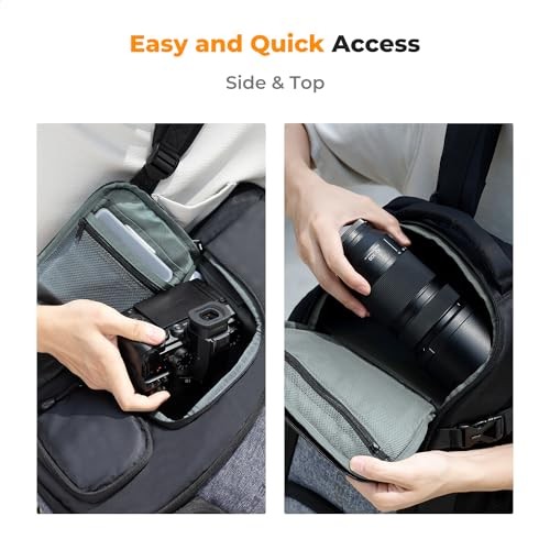 K&F CONCEPT 25L Camera Backpack with Rain Cover and 15.6-inch Laptop Compartment, Black Grey-2