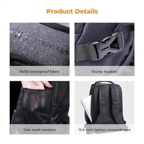 K&F CONCEPT 25L Camera Backpack with Rain Cover and 15.6-inch Laptop Compartment, Black Grey-5