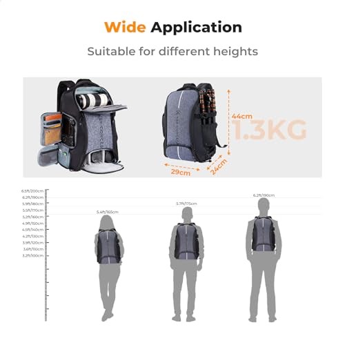 K&F CONCEPT 25L Camera Backpack with Rain Cover and 15.6-inch Laptop Compartment, Black Grey-6