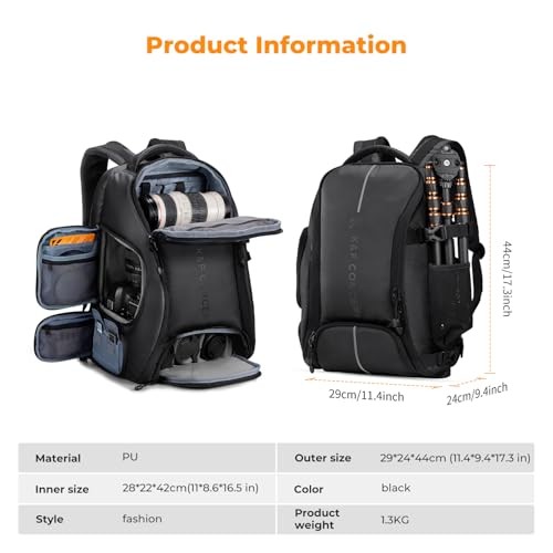 K&F CONCEPT 25L Camera Backpack with Rain Cover, 02-all-black-6