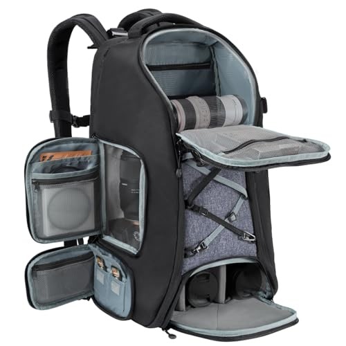 K&F CONCEPT 30L Camera Backpack with Rain Cover, 03-black-grey, XL