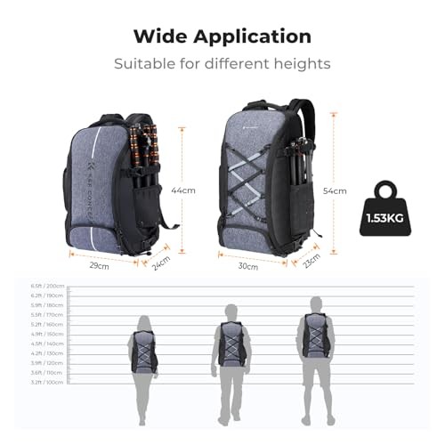 K&F CONCEPT 30L Camera Backpack with Rain Cover, 03-black-grey, XL-6