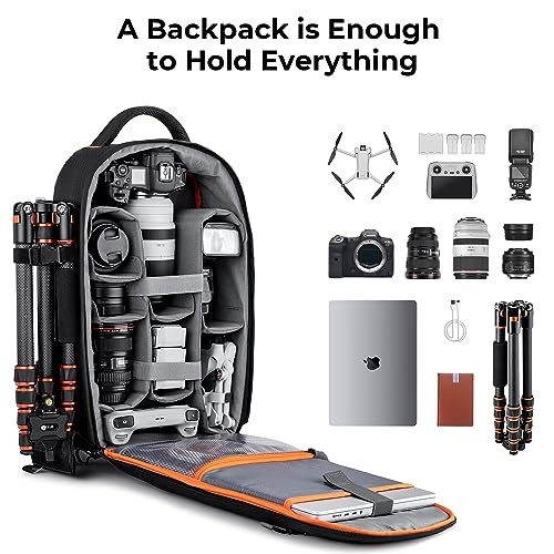 K&F CONCEPT 18L Camera Backpack for DSLR and SLR Cameras with Laptop and Tripod Compartment, Black/Orange-1