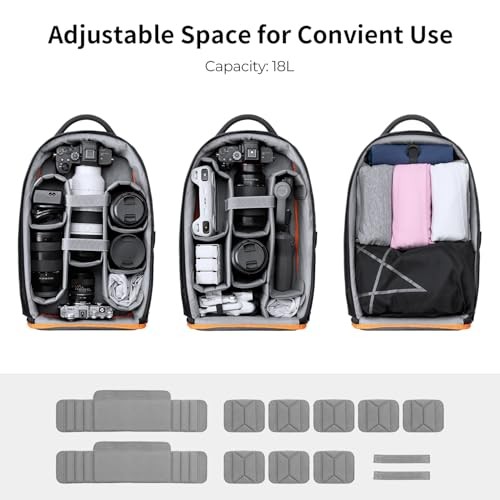 K&F CONCEPT 18L Camera Backpack for DSLR and SLR Cameras with Laptop and Tripod Compartment, Black/Orange-2