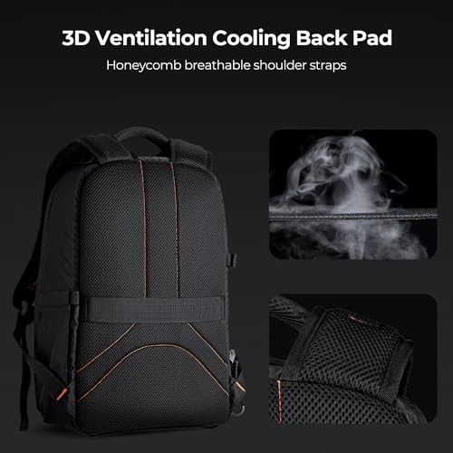 K&F CONCEPT 18L Camera Backpack for DSLR and SLR Cameras with Laptop and Tripod Compartment, Black/Orange-4