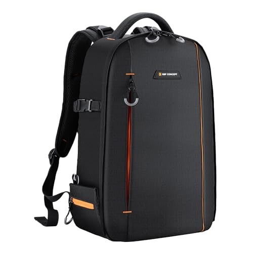 K&F CONCEPT 18L Camera Backpack for DSLR and SLR Cameras with Laptop and Tripod Compartment, Black/Orange