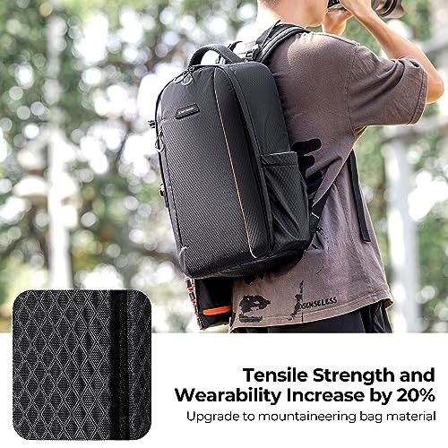 K&F CONCEPT 18L Camera Backpack for DSLR and SLR Cameras with Laptop and Tripod Compartment, Black/Orange-7