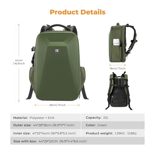 K&F CONCEPT hardshell DSLR camera backpack with 15 to 15.6 inch laptop compartment, green-6