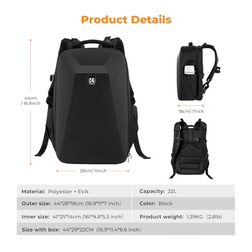 K&F CONCEPT Hardshell Camera Backpack with 15 to 15.6 Inch Laptop Compartment, Black-a-2
