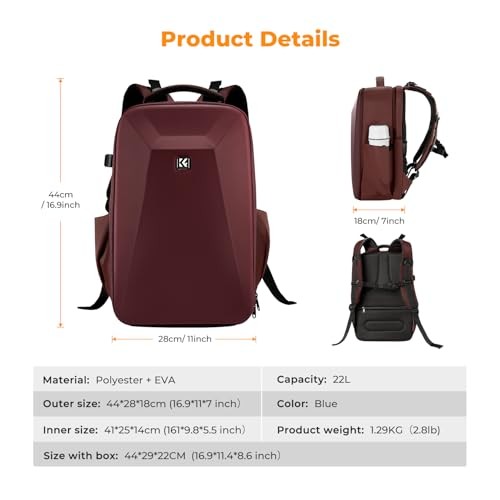 K&F CONCEPT Hardshell Camera Backpack with 15-15.6 Inch Laptop Compartment, Red-6