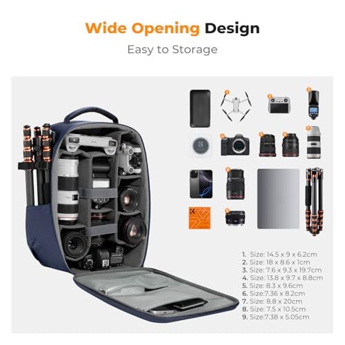 K&F CONCEPT Hardshell Camera Backpack with 15 to 15.6 Inch Laptop Compartment, Dark Blue-1