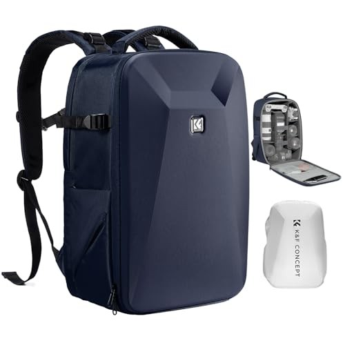 K&F CONCEPT Hardshell Camera Backpack with 15 to 15.6 Inch Laptop Compartment, Dark Blue