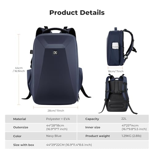 K&F CONCEPT Hardshell Camera Backpack with 15 to 15.6 Inch Laptop Compartment, Dark Blue-6