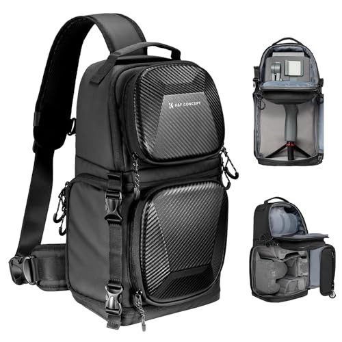 K&F Concept Hardshell Camera Sling Bag, Crossbody Backpack, Size L, Hardshell Black