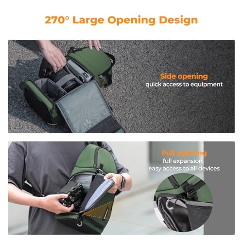 K&F CONCEPT Green M Camera Sling Bag, 10L Waterproof Shoulder Backpack-4